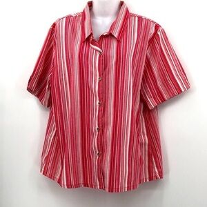 Bobbie Brooks Short Sleeved Button Down Striped Top Size XL (16/18)